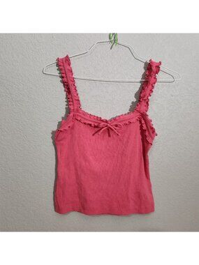 Maeve Tank Top Womens Medium Sleeveless Ruffle Strap Pink